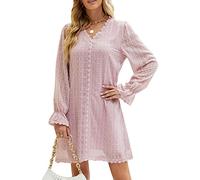YROHGKPN Vestido de mujer de manga larga con cuello en V vestido corto de moda con punto fluido de cintura alta casual ajuste holgado, babydoll con cuello en V, manga larga Vestidos para el, I, L