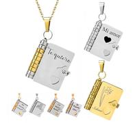 yrozvw Collar de Libro Abierto Personalizado - Colgante con 6 Páginas para Grabar Grabado Láser de Mensajes Nombres Fechas Regalo Emocional Único para Mujer, Madre, Hija, Novia