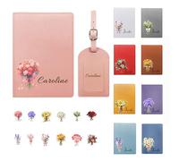 yrozvw Juego de 2 Porta pasaportes Personalizados con Etiqueta de Equipaje, Funda para Pasaporte con Nombre Personalizado y Flor de cumpleaños, Bonitos Accesorios de Viaje Esenciales para Aviones