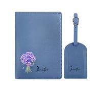 yrozvw Porta Pasaporte Personalizado para Mujer, Funda de Pasaporte Personalizada con Nombre y Flor de Cumpleaños y Juego de Etiqueta de Equipaje, Regalo de Viaje de Piel de PU para Navidad
