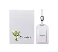 yrozvw Porta Pasaporte Personalizado para Mujer, Funda de Pasaporte Personalizada con Nombre y Flor de Cumpleaños y Juego de Etiqueta de Equipaje, Regalo de Viaje de Piel de PU para Navidad