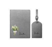 yrozvw Porta Pasaporte Personalizado para Mujer, Funda de Pasaporte Personalizada con Nombre y Flor de Cumpleaños y Juego de Etiqueta de Equipaje, Regalo de Viaje de Piel de PU para Navidad