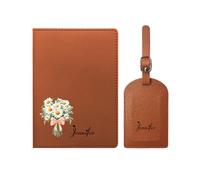 yrozvw Porta Pasaporte Personalizado para Mujer, Funda de Pasaporte Personalizada con Nombre y Flor de Cumpleaños y Juego de Etiqueta de Equipaje, Regalo de Viaje de Piel de PU para Navidad