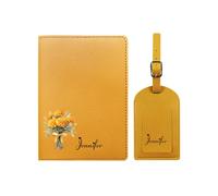 yrozvw Porta Pasaporte Personalizado para Mujer, Funda de Pasaporte Personalizada con Nombre y Flor de Cumpleaños y Juego de Etiqueta de Equipaje, Regalo de Viaje de Piel de PU para Navidad