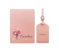 yrozvw Porta Pasaporte Personalizado para Mujer, Funda de Pasaporte Personalizada con Nombre y Flor de Cumpleaños y Juego de Etiqueta de Equipaje, Regalo de Viaje de Piel de PU para Navidad