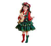 yrozvw Robe de Noël avec béret, jupe matelassée à manches longues pour Noël, robe rouge et verte avec bonnet, robe de princesse festive, ensemble de vêtements de Noël