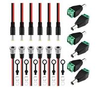 YRREATY 6 Juegos de Conector Hembra de Alimentación de CC de Metal de 5,5 X 2,1 mm con Tapa Impermeable y Adaptador de Soldadura de Cable Macho para CCTV, Audio, Vídeo y Bricolaje