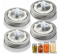 YRREATY Tapas de Fermentación MasonJar, 4 Piezas de Acero Inoxidable con Auto Liberación, Tapas de Frascos de Fermentación de Boca, para Chucrut