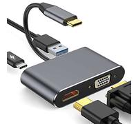 YRRNAE Adaptador multipuerto USB C a HDMI VGA, USB tipo C 4 en 1 a 4K HDMI/VGA/USB3.0/PD, compatible con MacBook Pro, MacBook Air, iPad Pro, Pixelbook, XPS, etc