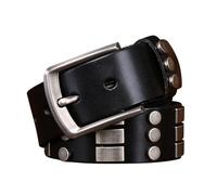 YRSHENG Cinturón con Tachuelas para Hombre, Cinturón Vintage con Remaches, Punk Rock Hip-Hop, Cinturón Casual De Cuero Genuino para Jeans, Pantalones, Motociclistas,Negro,115CM/45.3''