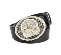 YRSHENG Cinturón De Piel Vaquera Occidental, Cinturón De Cuero para Hombres Y Mujeres, Cinturones De Cuero Western Cowboy con Hebilla Grabada Vintage para Pantalones Vaqueros,Negro,115CM/45.3''