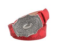 YRSHENG Cinturón Occidental para Hombre Y Mujer, Cinturón De Cuero Vaquero con Hebilla Grabado Floral, Cinturón Vintage En Relieve para Jeans Vaqueros Y Pantalones,Rojo,100CM/39.4''