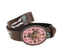 YRSHENG Cinturón Occidental Vaquera para Hombres Y Mujeres, Cinturón Cowboy De Cuero con Hebilla Grabada, Cinturones En Relieve Vintage para Pantalones,Estilo Campestre,Marrón,110CM/43.3''