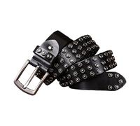 YRSHENG Cinturón Tachuelas Hombre Cuero, Cinturones Vintage Metálicos con Remaches Punk Rock, Cinturón De Cuero Genuino para Jeans, Motociclistas, Hip-Hop,Negro,100CM/39.4''