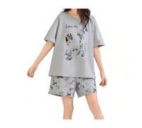 YRSHENG Pijama Algodon Mujer, Conjunto De Pijama para Mujer, Conjunto De Ropa Informal para Estar En Casa, Perros Imprimir, para Relajarse En Casa,Gris,3XL(80~90kg)