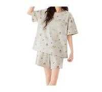 YRSHENG Pijama Algodon Mujer Impresos, Pijamas Verano Manga Corta & Pantalones Cortos, Conjunto de Ropa de casa, para Ropa de Exterior & el hogar,Gray White,L(50~60kg)