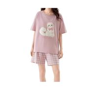 YRSHENG Pijama Mujer Algodon, Estampado de Gatos Pijamas Corto Mujer de Verano, Conjunto De Manga Corta & Pantalones Cortos, Regalos para el Día de la Madre,Rosado,XL(60~70kg)