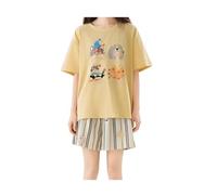 YRSHENG Pijama Mujer Algodon, Estampado de Gatos Pijamas Corto Mujer de Verano, Conjunto De Manga Corta & Pantalones Cortos, Regalos para el Día de la Madre,Amarillo,L(50~60kg)