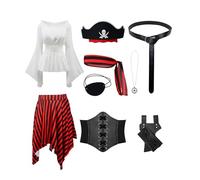 YRTBGD Disfraz de pirata para mujer, estilo vikingo medieval, vestido renacentista, disfraz de pirata, para Halloween, carnaval (2XL)