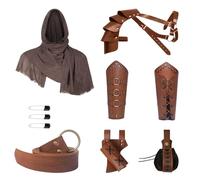 YRTBGD El juego de accesorios para disfraz de caballero medieval incluye cinturón de cuero medieval, chal retro para la cabeza, bufanda de cuero steampunk, armadura de hombro, protectores de brazo,