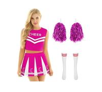 Yruioon 4 unidades de disfraz de animadora para mujer, sin mangas, con minifalda, calcetines, pompones, uniforme de animadora, Halloween, carnaval, disfraz, color rosa oscuro, XXL
