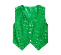 Yruioon Chaleco de lentejuelas para niños con purpurina, cuello en V, chaleco de traje, festivo, boda, chaqueta corta, hip hop, jazz, disfraz de danza, verde, 98-104