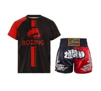 Yruioon Chándal para niños Muay Thai Boxing Shorts + Camiseta Niños Boxing Ropa de Boxeo Artes Marciales MMA Kick Boxing Set, negro rojo, 122 cm-128 cm
