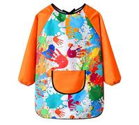 Yruioon Delantal de pintura para niños, bata de pintor, para niñas, niños, resistente al agua, delantal de cocina, bata de pintura, escuela, para arte, pintura, manualidades, cocina, naranja, 11-14