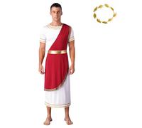 Yruioon Disfraz de Dios Griego para hombre, toga romana con tocado, vestido largo, vestido de Halloween, carnaval, disfraz de Borgoña, L
