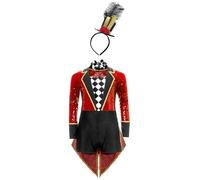 Yruioon Disfraz de director de circo para niña, uniforme, brillante, manga larga, con diadema, Halloween, Navidad, carnaval, fiesta, color rojo, 134-140