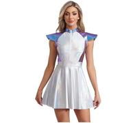 Yruioon Disfraz de extraterrestre para mujer, vestido metálico brillante con falda tutú, universo, astronauta, carnaval, fiesta, azul, L
