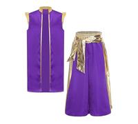 Yruioon Disfraz de príncipe árabe para niño, chaleco de satén + pantalones de pierna ancha, ropa árabe, espíritu de la botella, disfraz de carnaval, color lila, 146-152
