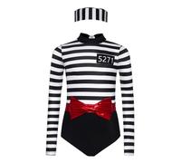 Yruioon Disfraz de prisionero para niña, mono con gorro de prisión, disfraz de recluso, Halloween, carnaval, fiesta, color negro, 110-116