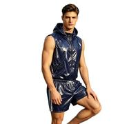 Yruioon Hombre Sastre Sudadera Conjunto Jogging Verano Dos Piezas Hombres | Chaleco Con Detalle Bolsillo Con Cremallera Frontal,Conjunto Trajes Actuación En Escena,Aspecto Brillante Y Mojado,Trote