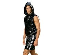 Yruioon Hombre Sastre Sudadera Conjunto Jogging Verano Dos Piezas Hombres | Chaleco Con Detalle Bolsillo Con Cremallera Frontal,Conjunto Trajes Actuación En Escena,Aspecto Brillante Y Mojado,Trote
