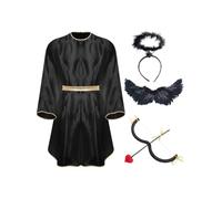 Yruioon Hombre Traje Ángel Con Set Gorro Y Alas Disfraz Halloween Diablo | Traje Ángel Completo,Ropa Actuaciones En El Escenario,Cupido Día San Valentín,Celebración,Rave,Reuniones Familiares