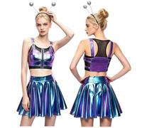 Yruioon Mujer Jumpsuit Alienígena Body De Baile De Ballet Ropa Club Rave | Cierre Del Top Corto Con Cremallera Delantera,Disfraz Elástico Y Brillante,Traje Cosplay Tema Espacial,Fiesta,Carnavales