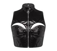 Yruioon Mujer Ropa Club Látex Crop Top Aspecto Mojado Traje Baile Poste con Negro XXL