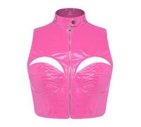 Yruioon Mujer Ropa Club Látex Crop Top Aspecto Mojado Traje Baile Poste con Rosa XXL