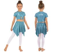 Yruioon Niños Conjunto Falda Y Top Brillante Traje Animación Disfraz De Baile Salón Latino Chándal Deportivo Azul Claro 3-4 años