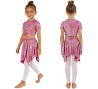 Yruioon Niños Conjunto Falda Y Top Brillante Traje Animación Disfraz De Baile Salón Latino Chándal Deportivo Rosa Oscuro 3-4 años