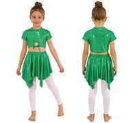 Yruioon Niños Conjunto Falda Y Top Brillante Traje Animación Disfraz De Baile Salón Latino Chándal Deportivo Verde 3-4 años