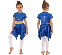 Yruioon Niños Conjunto Falda Y Top Brillante Traje Animación Disfraz De Baile Salón Latino Chándal Deportivo Azul 3-4 años