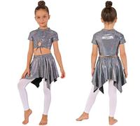 Yruioon Niños Conjunto Falda Y Top Brillante Traje Animación Disfraz De Baile Salón Latino Chándal Deportivo Negro 3-4 años