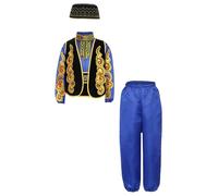 Yruioon Piezas De Ropa Árabe Para Jóvenes Príncipe Árabe Camisa De Manga Larga Chaqueta De Seda Pantalón Harem Set Completo Para Halloween Carnaval Y Fiestas Azul real 5-6 años