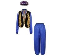 Yruioon Piezas De Ropa Árabe Para Jóvenes Príncipe Árabe Camisa De Manga Larga Chaqueta De Seda Pantalón Harem Set Completo Para Halloween Carnaval Y Fiestas Azul 3-4 años