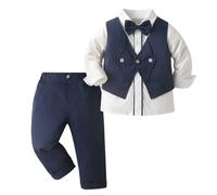 Yruioon Ropa Bebe Niño Traje Caballero Camisa Manga Larga Tops Chaqueta Traje Yegua Pantalón Ropa Formal Bebés En Bodas Y Bautizos Azul Oscuro 2-3 años