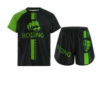 Yruioon - Ropa de Boxeo para Niños, Conjunto de Entrenamiento para Niños Muay Thai Kickboxing Shorts + Camiseta, Artes Marciales MMA Kick Boxing Set, A verde., 110 cm-116 cm