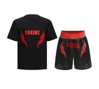 Yruioon - Ropa de Boxeo para Niños, Conjunto de Entrenamiento para Niños Muay Thai Kickboxing Shorts + Camiseta, Artes Marciales MMA Kick Boxing Set, 170/176 cm
