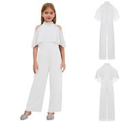Yruioon Salopete Niña Elegante Ropa Fiestas Modernas Niña Salopete Piernas Anchas Mono Traje Un Solo Trozo La Primera Comunión Blanco 13-14 años
